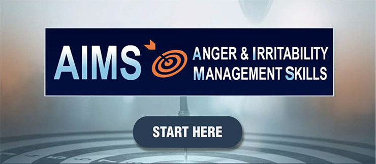Anger and Irritability Management Skills (AIMS) logo with start here button