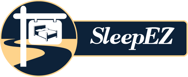 Sleep EZ Logo of a road leading to a road sign with a bed - returns you to course guidemap