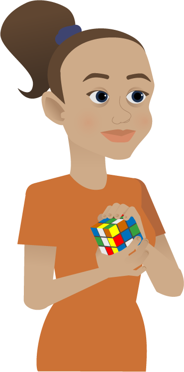 Girl holding a mixed up rubix cube.