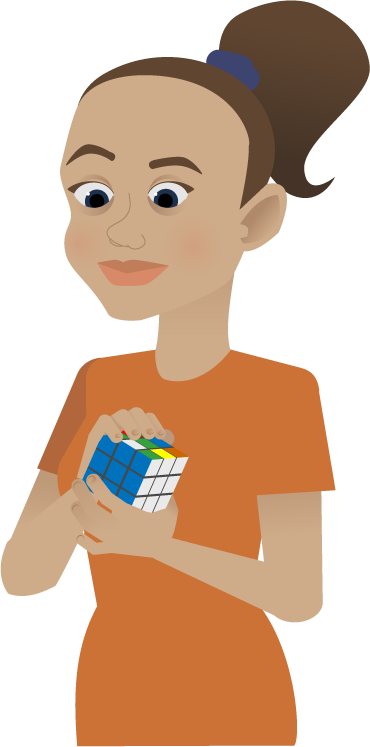 Girl holding a partially solved rubix cube.