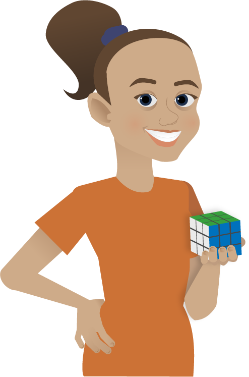 Girl holding a solved rubix cube.