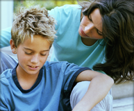 Mom talking to her son