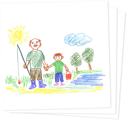 Child drawing of a Father and Son fishing