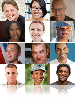 Thumbnail images in 3x4 square showing a diverse group