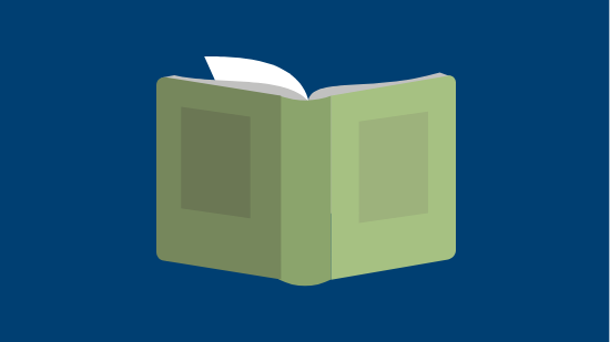 Illustraion of an open book with a page turning.